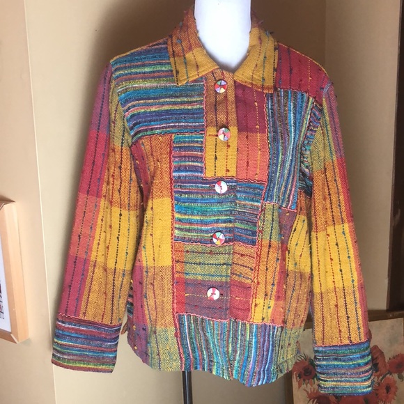 TRAVEL SMITH Size Medium Patchwork BigButton Jacket Chore Vivid Artisan NEW - Picture 3 of 16
